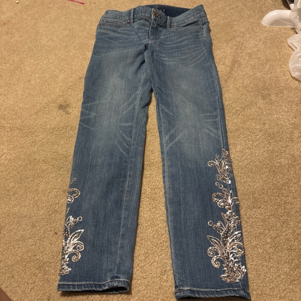 White & black Embroidered Blue Jeans for Women